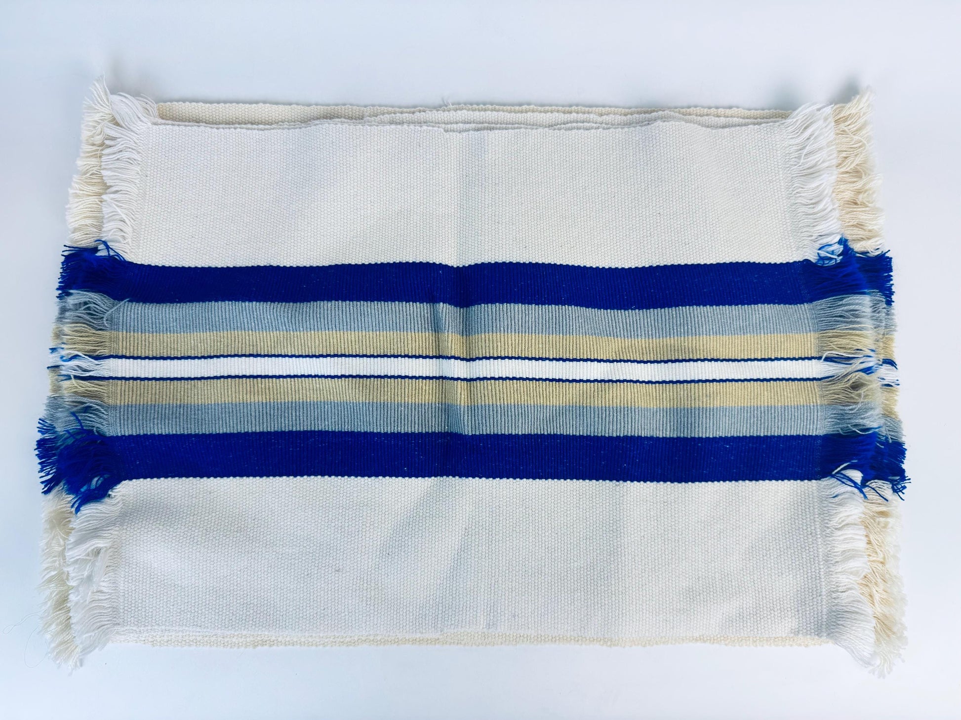 Product image for 'vintage rectangular blue beige stripped fringe style place mats set of five 5' (view 905502)