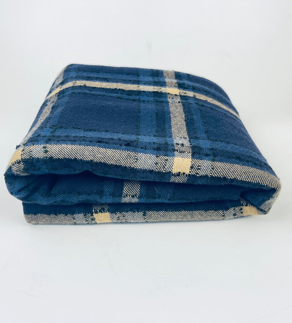 Product image for 'vintage blue beige plaid wool fabric 56 x 66 textured knot lines' (view 8c039c)