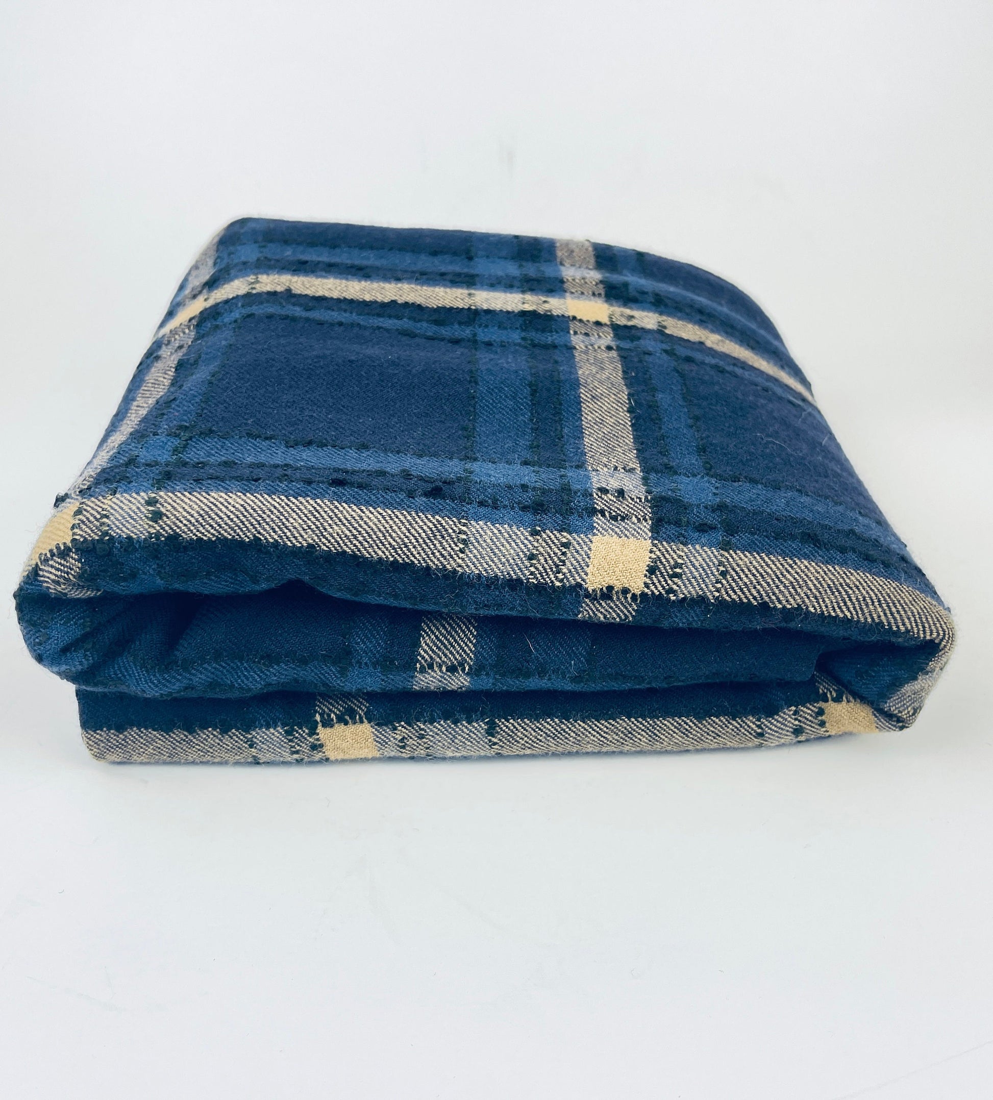 Product image for 'vintage blue beige plaid wool fabric 56 x 66 textured knot lines' (view 8c039c)