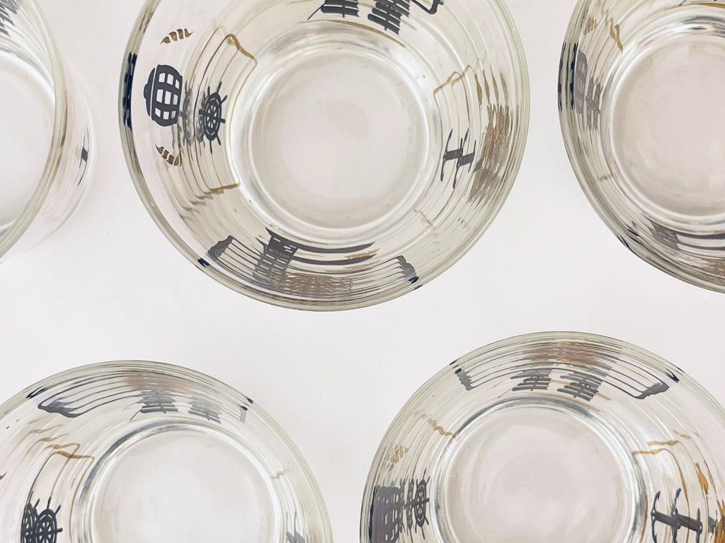 Product image for 'vintage dominion glass nautical pattern whiskey lowball glasses set of five 5' (view 9eb4e1)