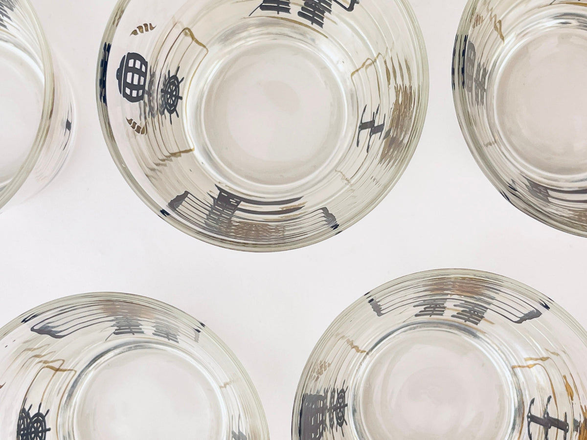 Product image for 'vintage dominion glass nautical pattern whiskey lowball glasses set of five 5' (view 9eb4e1)