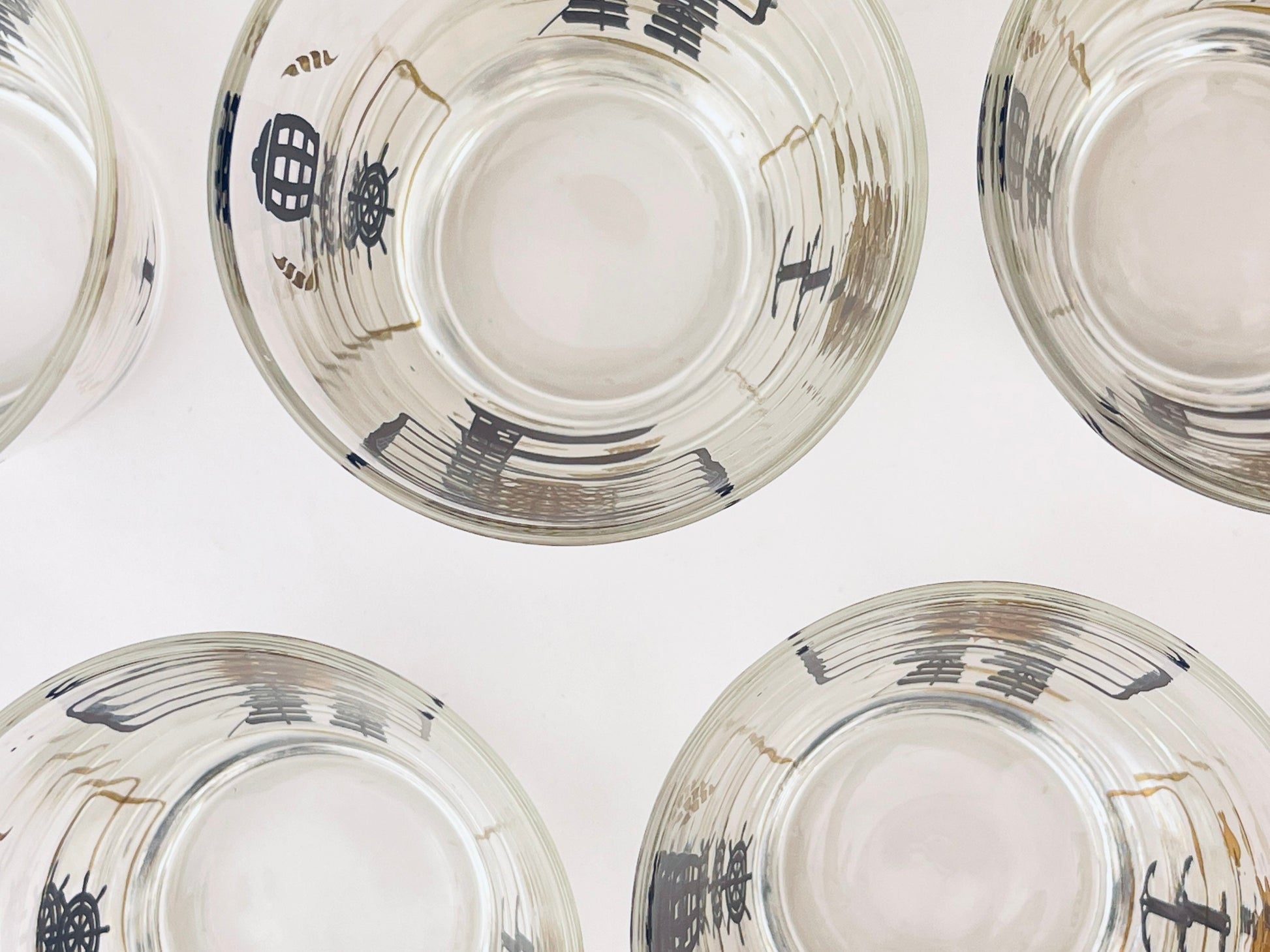 Product image for 'vintage dominion glass nautical pattern whiskey lowball glasses set of five 5' (view 9eb4e1)
