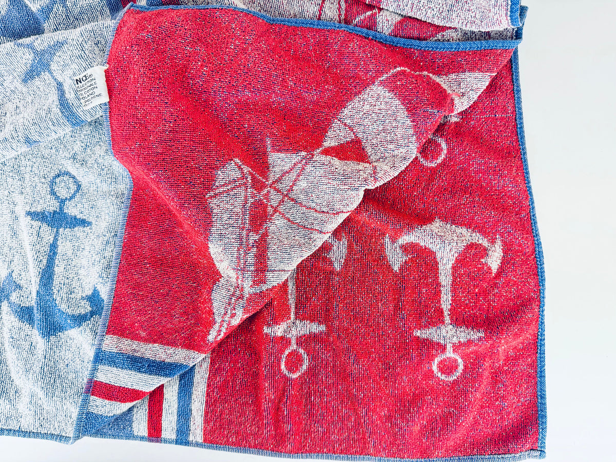Product image for 'vintage nautical sail boat anchor beach shower towel elegance 100 cotton made in poland' (view b2d6b5)