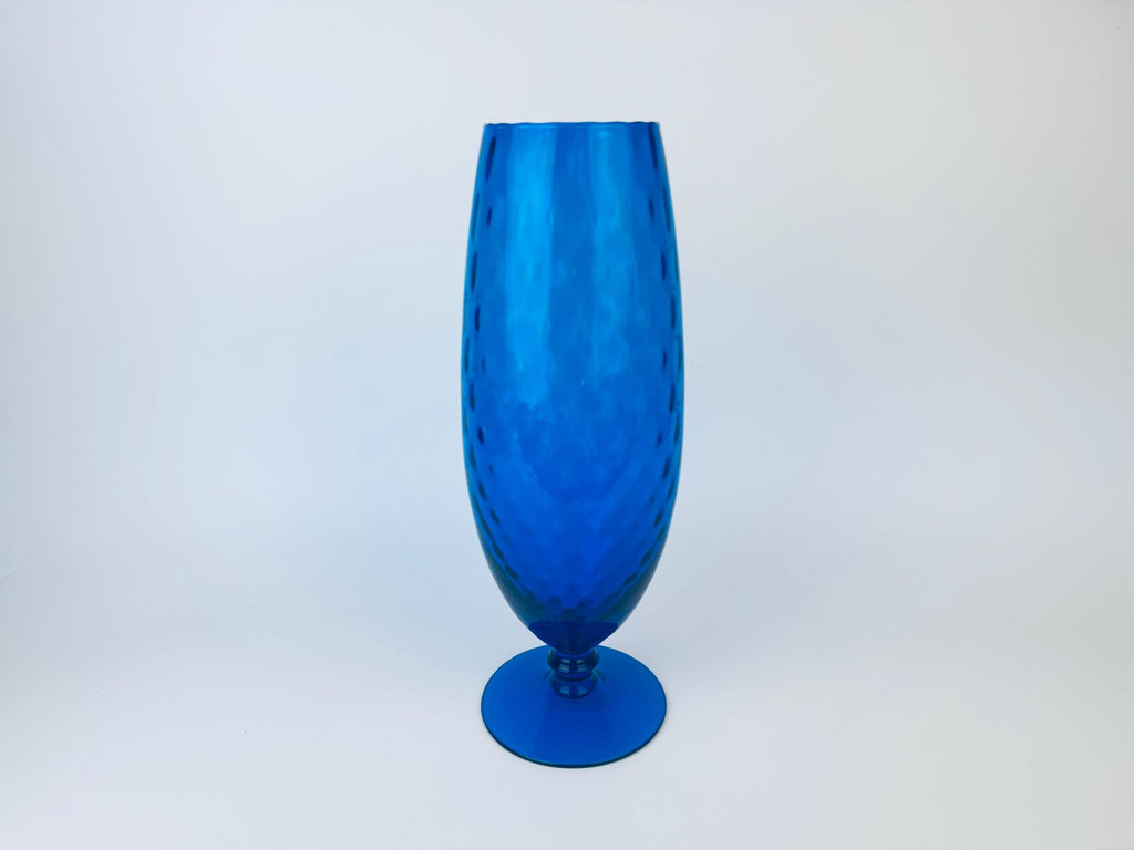 Product image for 'vintage tall italian empoli art glass footed pedestal vase cobalt blue diamond optic design made in italy' (view 15c80e)
