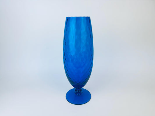 Product image for 'vintage tall italian empoli art glass footed pedestal vase cobalt blue diamond optic design made in italy' (view 15c80e)