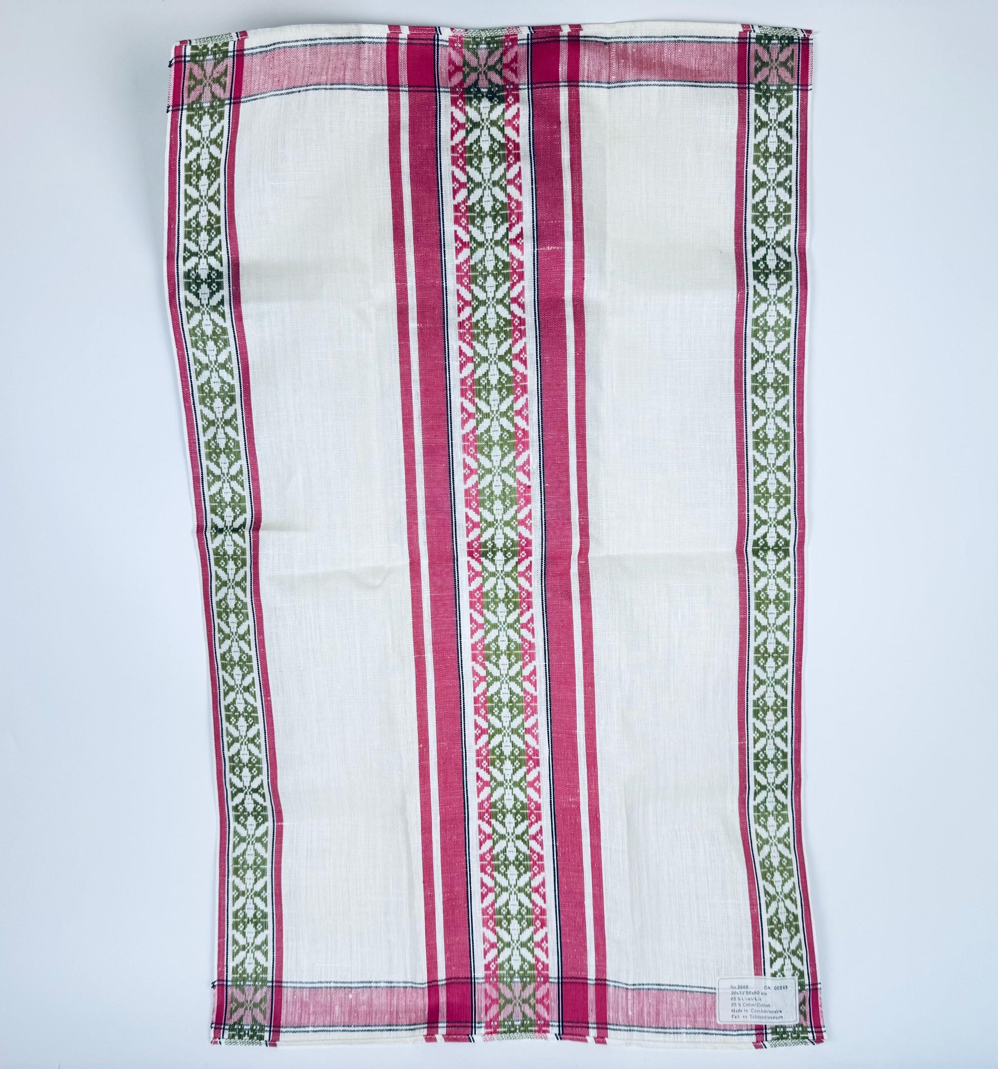 Product image for 'vintage czechoslovakian linen tea towel pink stripes folk motif' (view 2c9667)