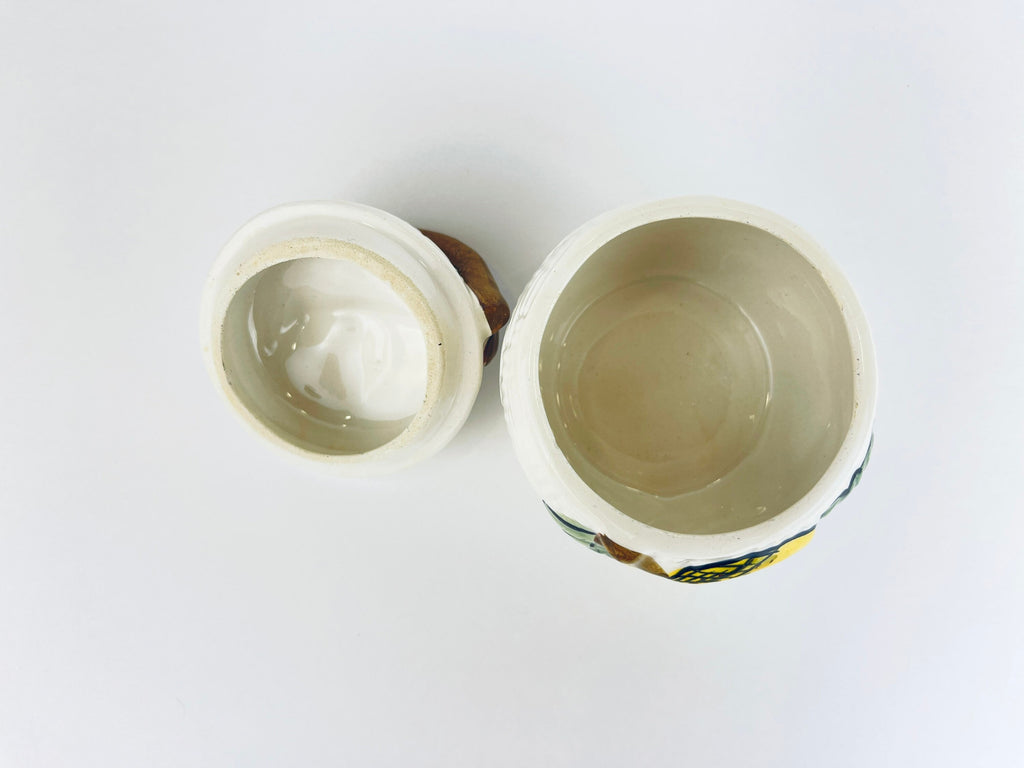 Product image for 'vintage majolica style lemon jar hand painted oal portugal salt sugar or honey pot' (view 93cf0a)