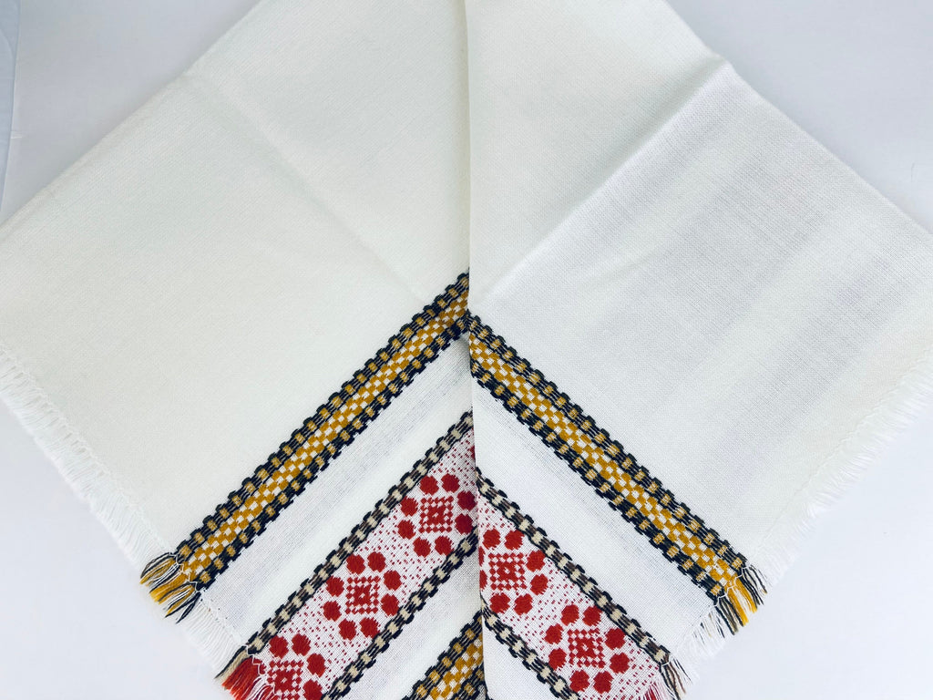Product image for 'vintage square linen fringe table cloth striped geometric pattern' (view cf7eed)
