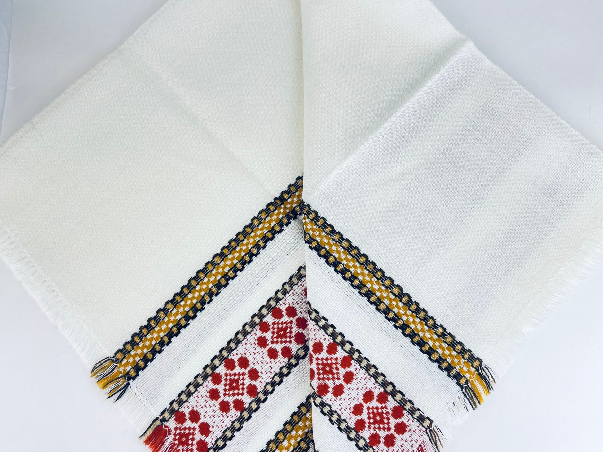 Product image for 'vintage square linen fringe table cloth striped geometric pattern' (view cf7eed)