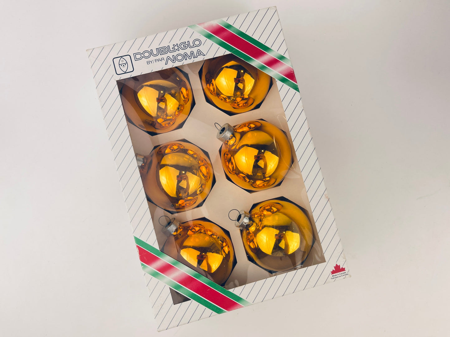 Product image for 'vintage gold mirror glass christmas tree ornaments set of six 6 made in canada by doubl glo noma' (view 395f75)