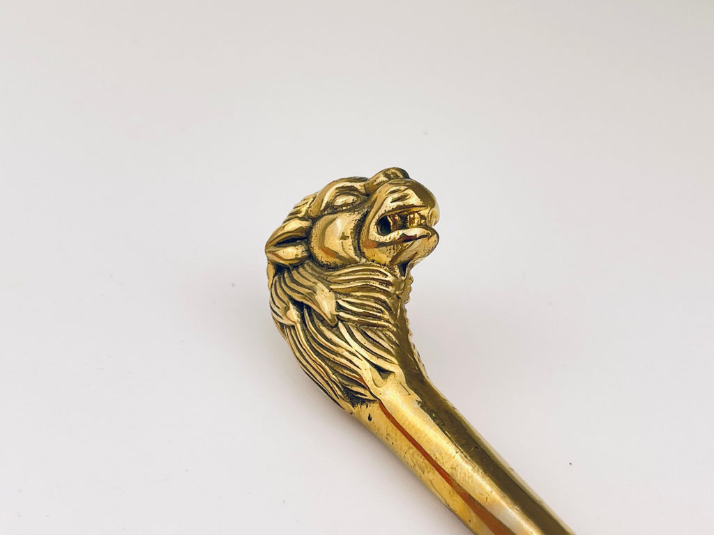Product image for 'vintage antique deluxe solid brass lion shaver attractive aged metal patina gift for him new in box nib' (view f141b7)