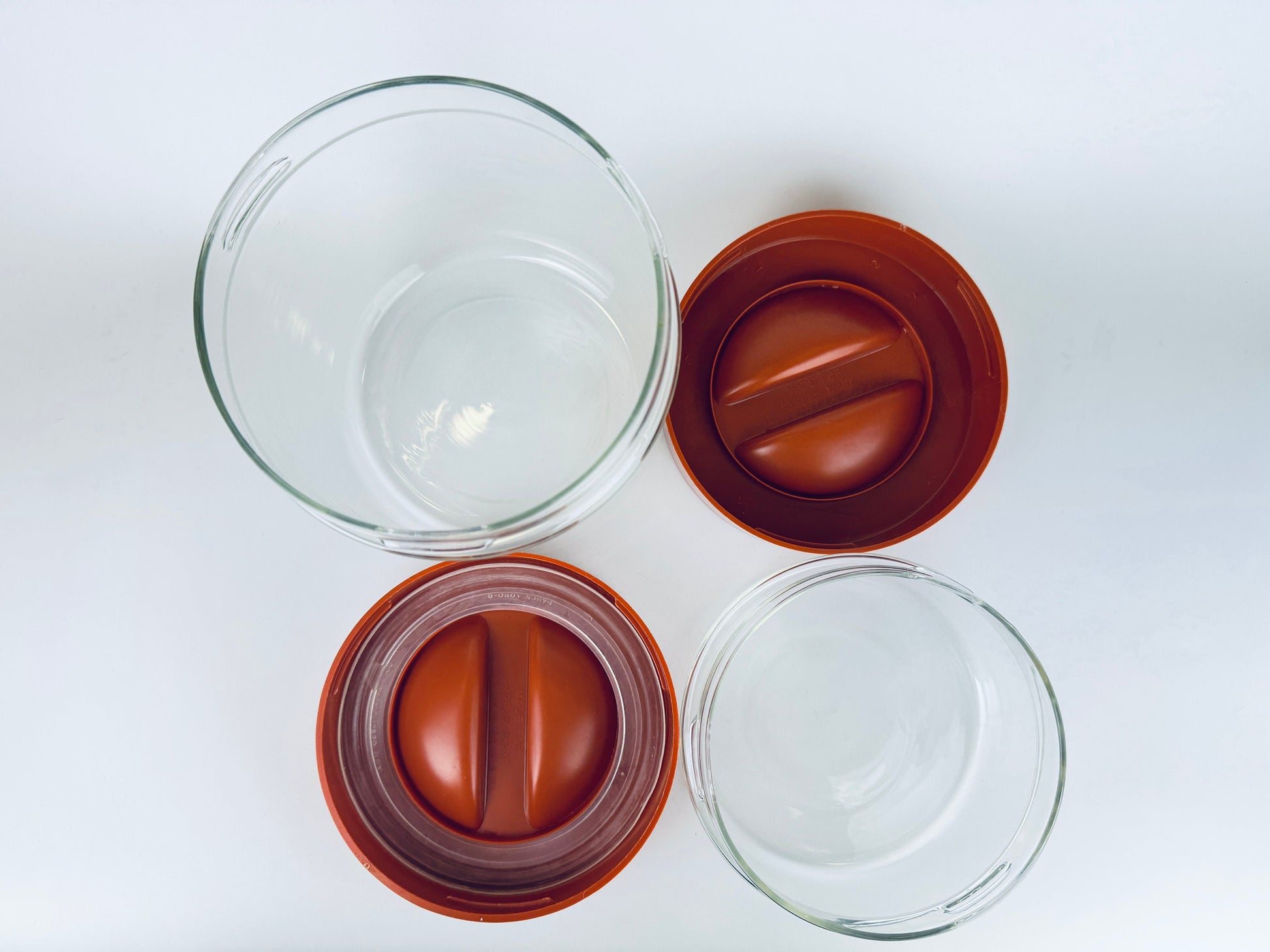 Product image for 'vintage pyrex burnt orange plastic lid glass jar containers made in usa sold separately' (view 1faf88)