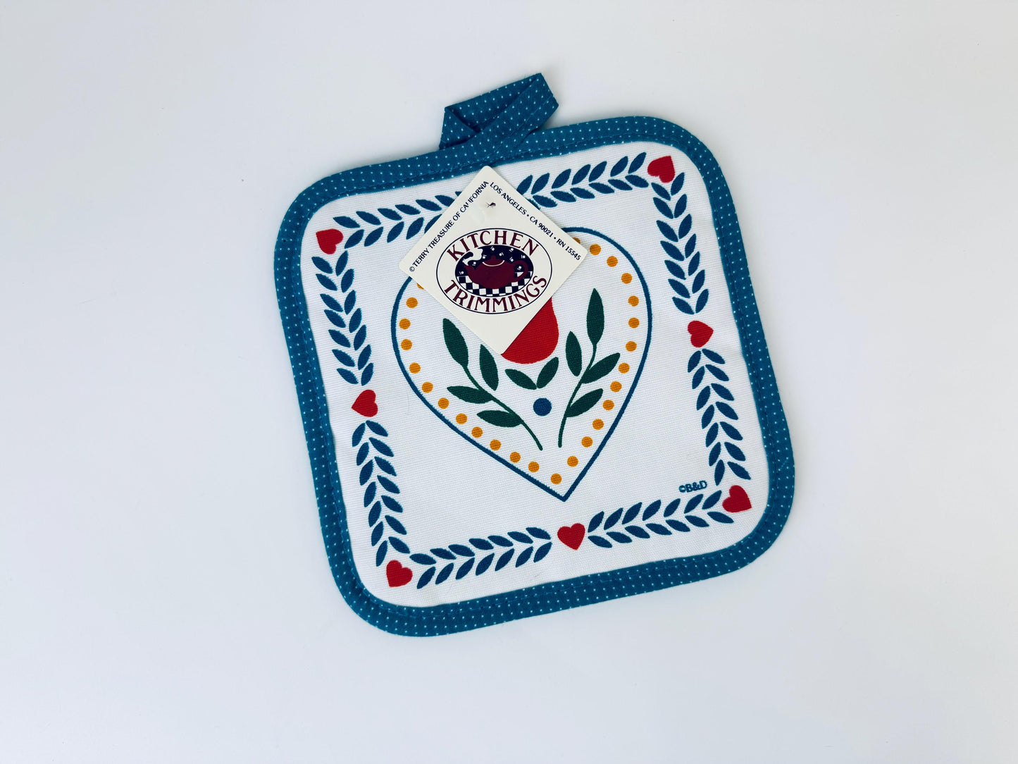 Product image for 'vintage floral heart pot holder oven mitt trivet blue polka dots new old stock sold separately' (view 11b768)