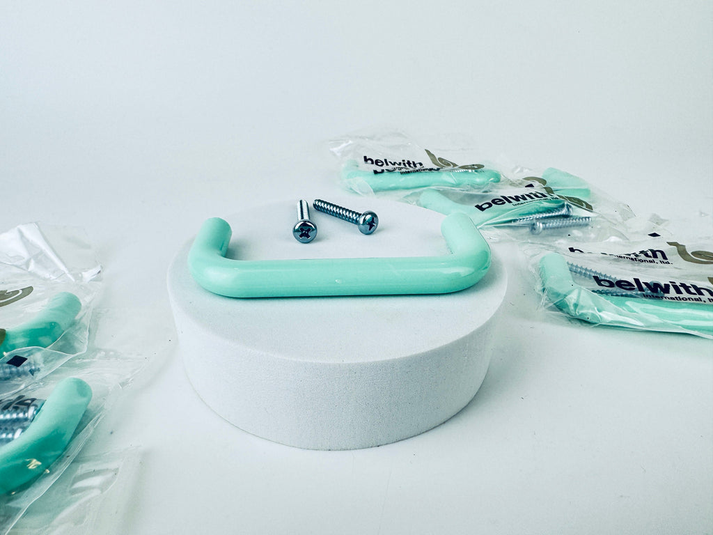 Product image for 'vintage 1980 1990s teal plastic horizontal pull drawer knob hardware new old stock nos made in japan sold individually' (view 1c2d0f)