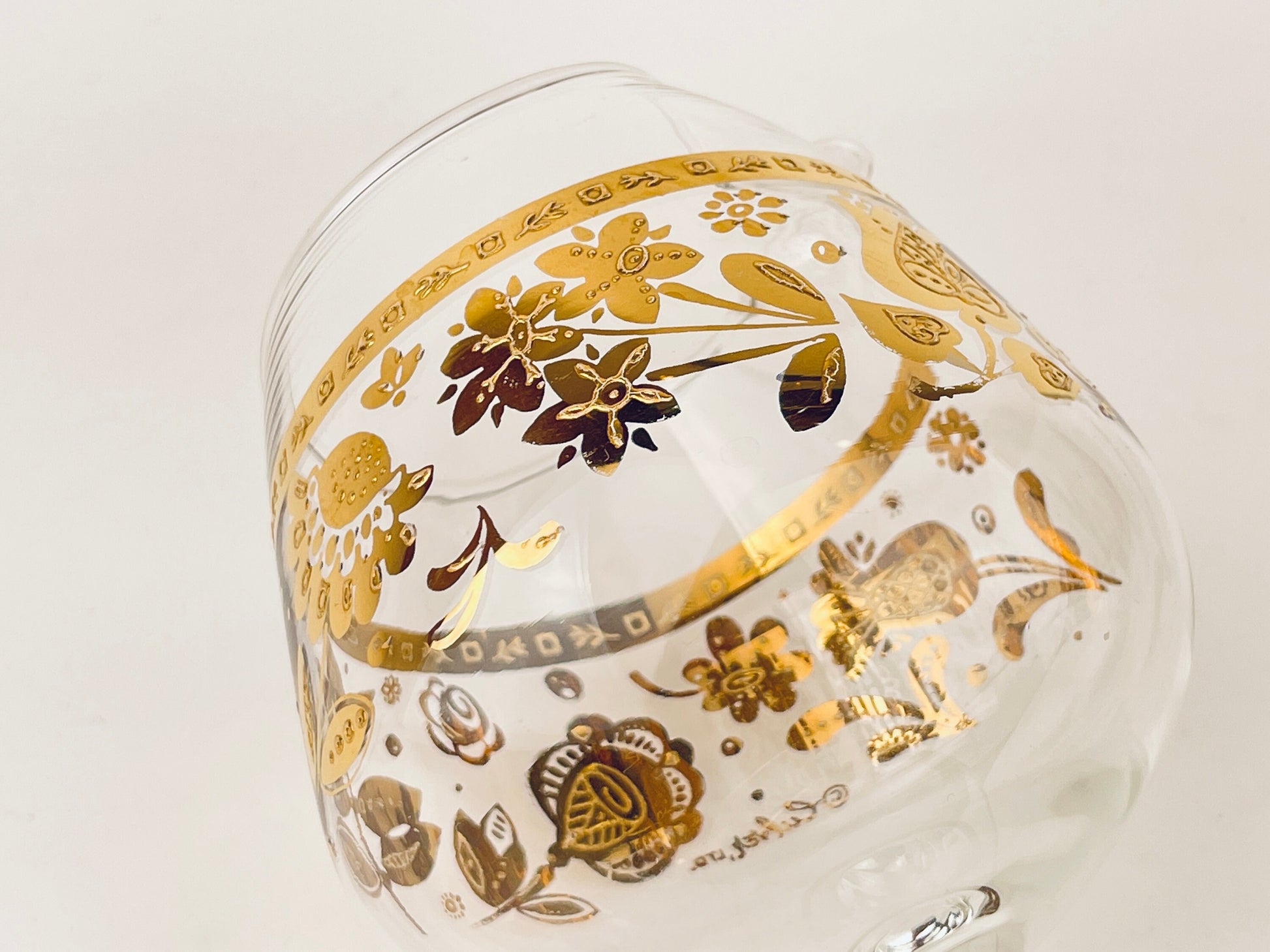 Product image for 'vintage culver tyrol gold chantilly floral martini cocktail glass pitcher barware decanter' (view ad6492)