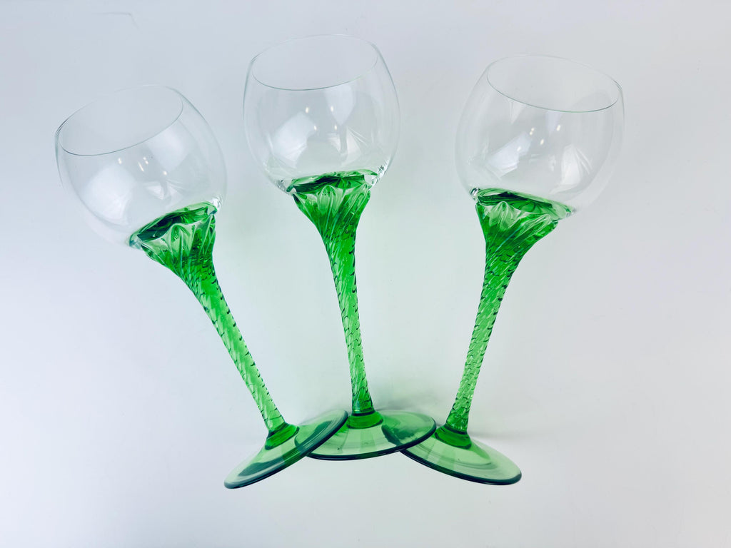 Product image for 'vintage 1970s green swirl stem wine glasses set of 3' (view 840ee7)