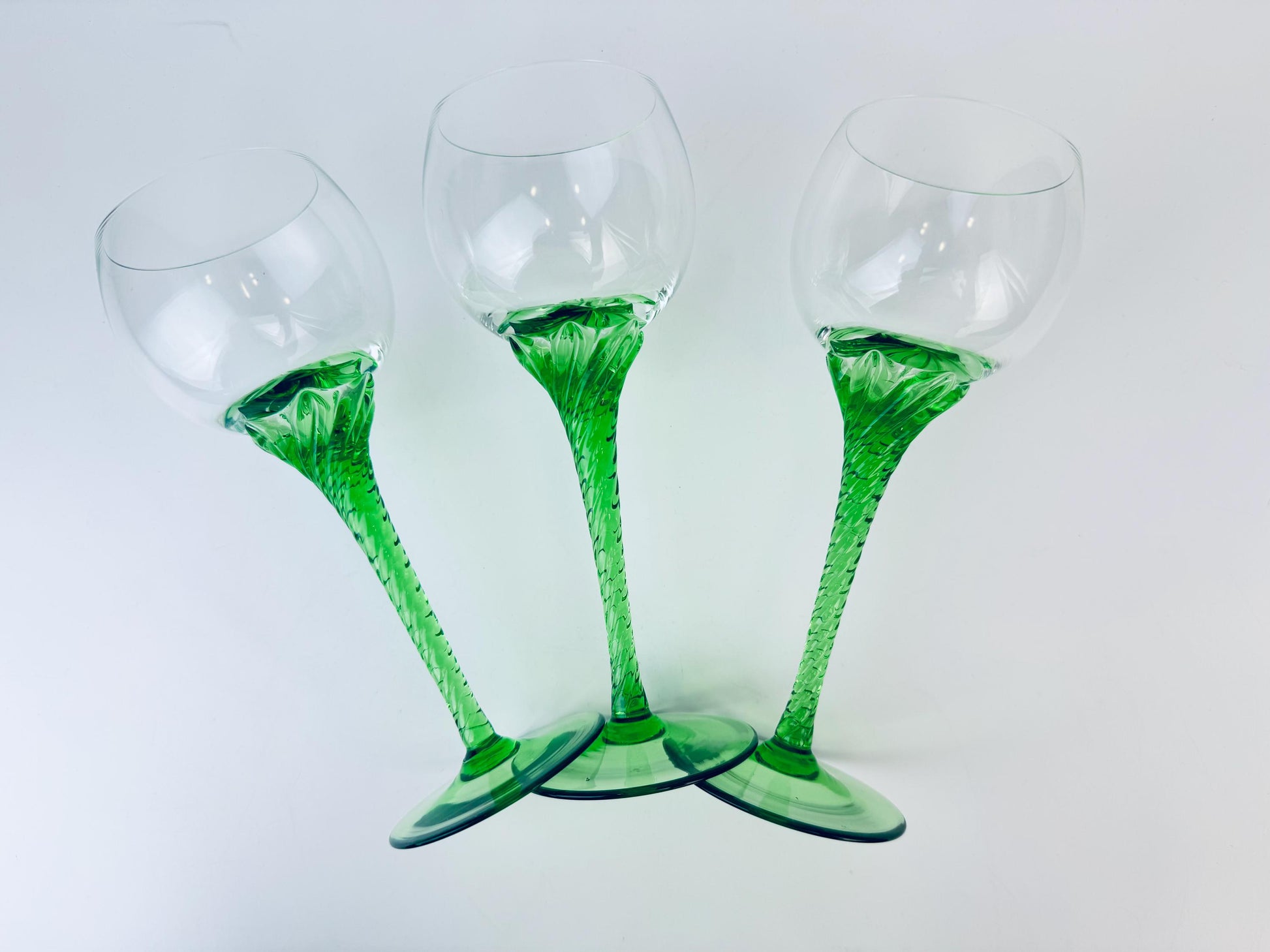 Product image for 'vintage 1970s green swirl stem wine glasses set of 3' (view 840ee7)