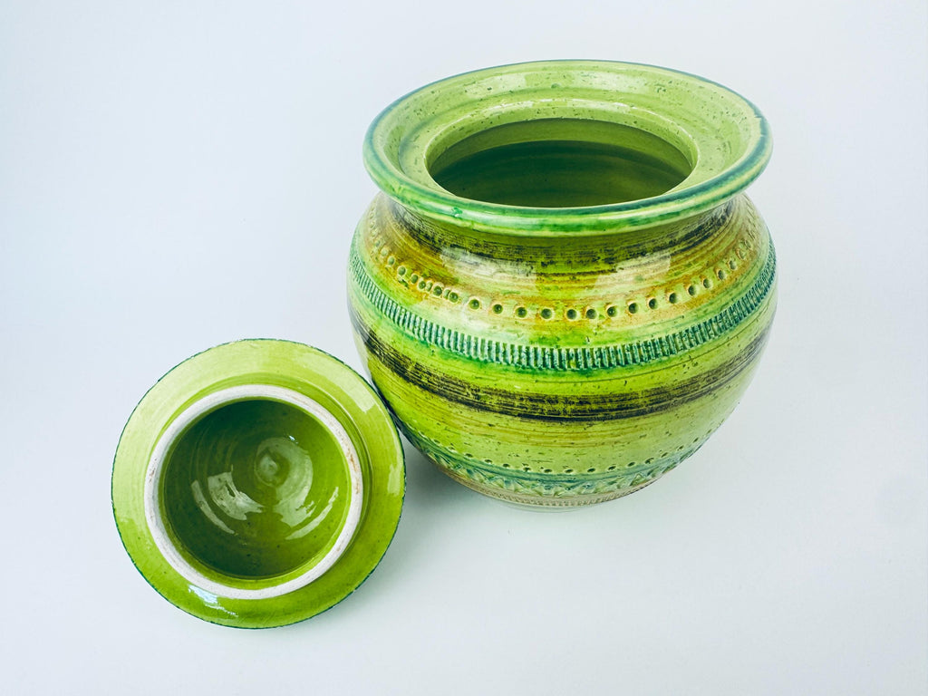Product image for 'vintage rare aldo londi bitossi green sgraffito lidded jar made in italy' (view d809f2)