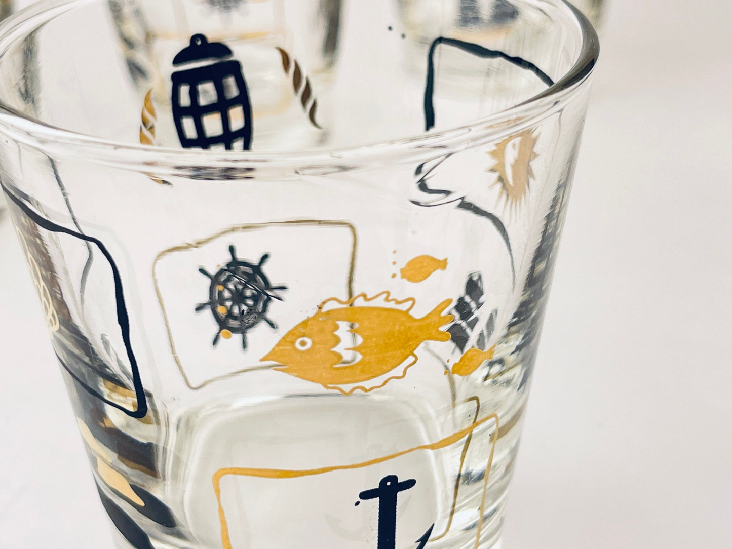 Product image for 'vintage dominion glass nautical pattern whiskey lowball glasses set of five 5' (view 21f815)