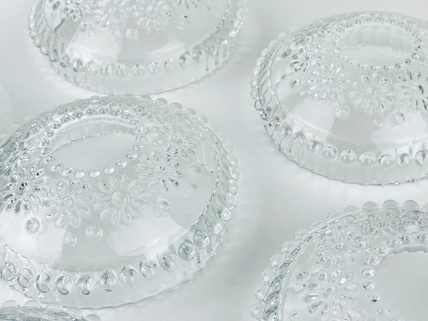 Product image for 'vintage clear crystal glass hobnail daisy floral bowl serving set made in germany by walther glas fabiola line set of five 5' (view 0ae8f6)
