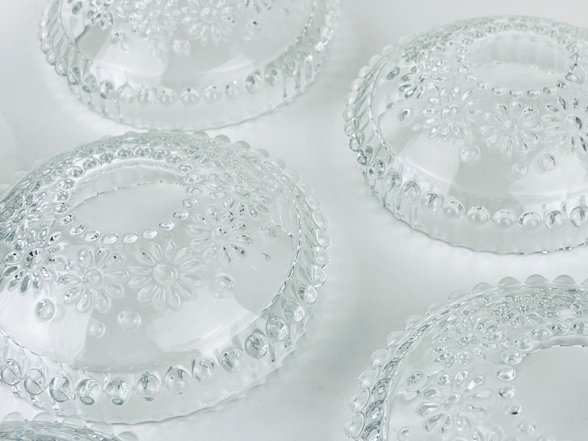 Product image for 'vintage clear crystal glass hobnail daisy floral bowl serving set made in germany by walther glas fabiola line set of five 5' (view 0ae8f6)