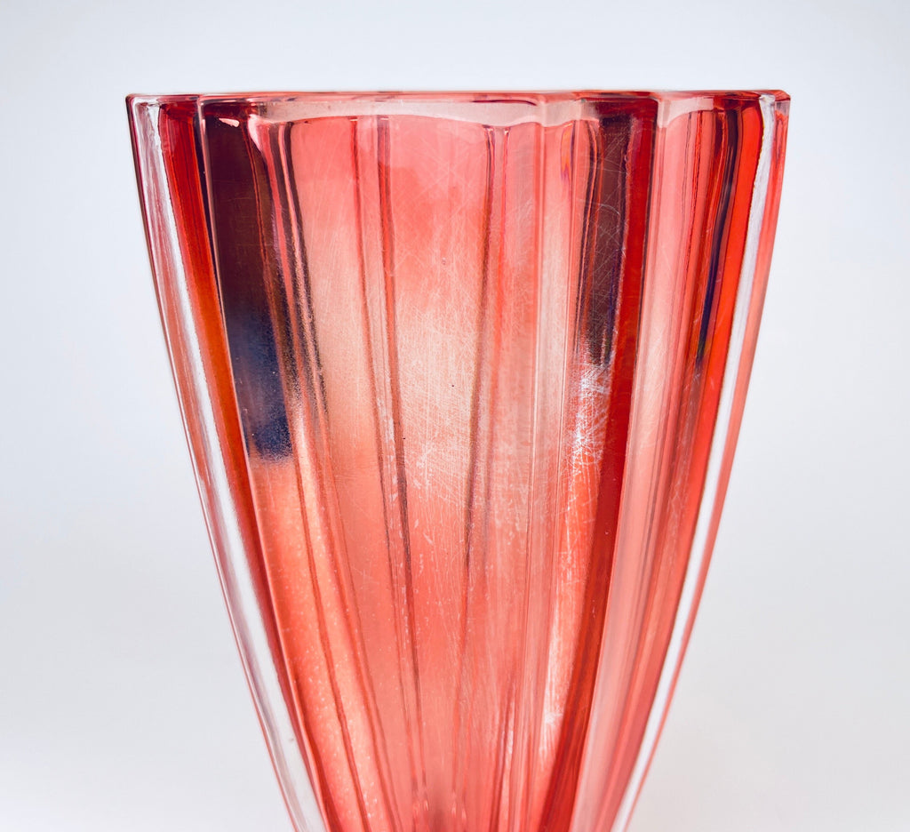 Product image for 'vintage cranberry red heavy glass vase ridged line exterior' (view 3725b7)