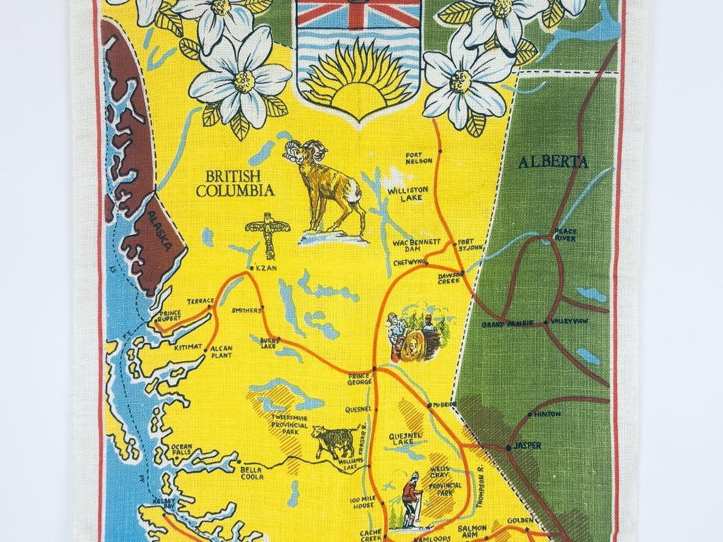 Product image for 'vintage 1960s british columbia linen tea towel hand printed canadian souvenir' (view 0629dd)