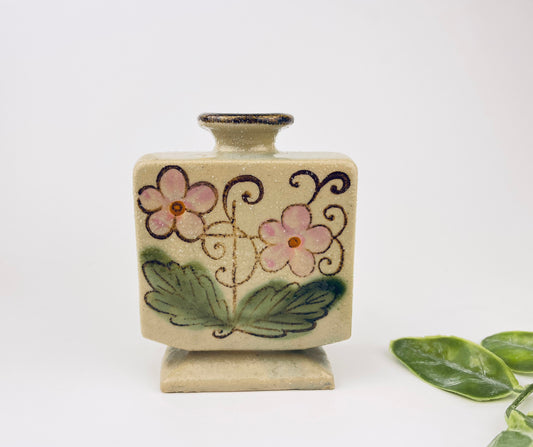 Product image for 'vintage salt glazed stoneware square vase hand painted floral' (view 402cb0)