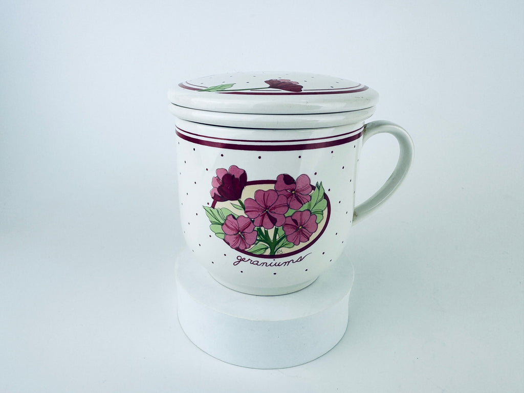 Product image for 'vintage ceramic tea mugs blue plaid pink geraniums design sold separately' (view 517ea4)