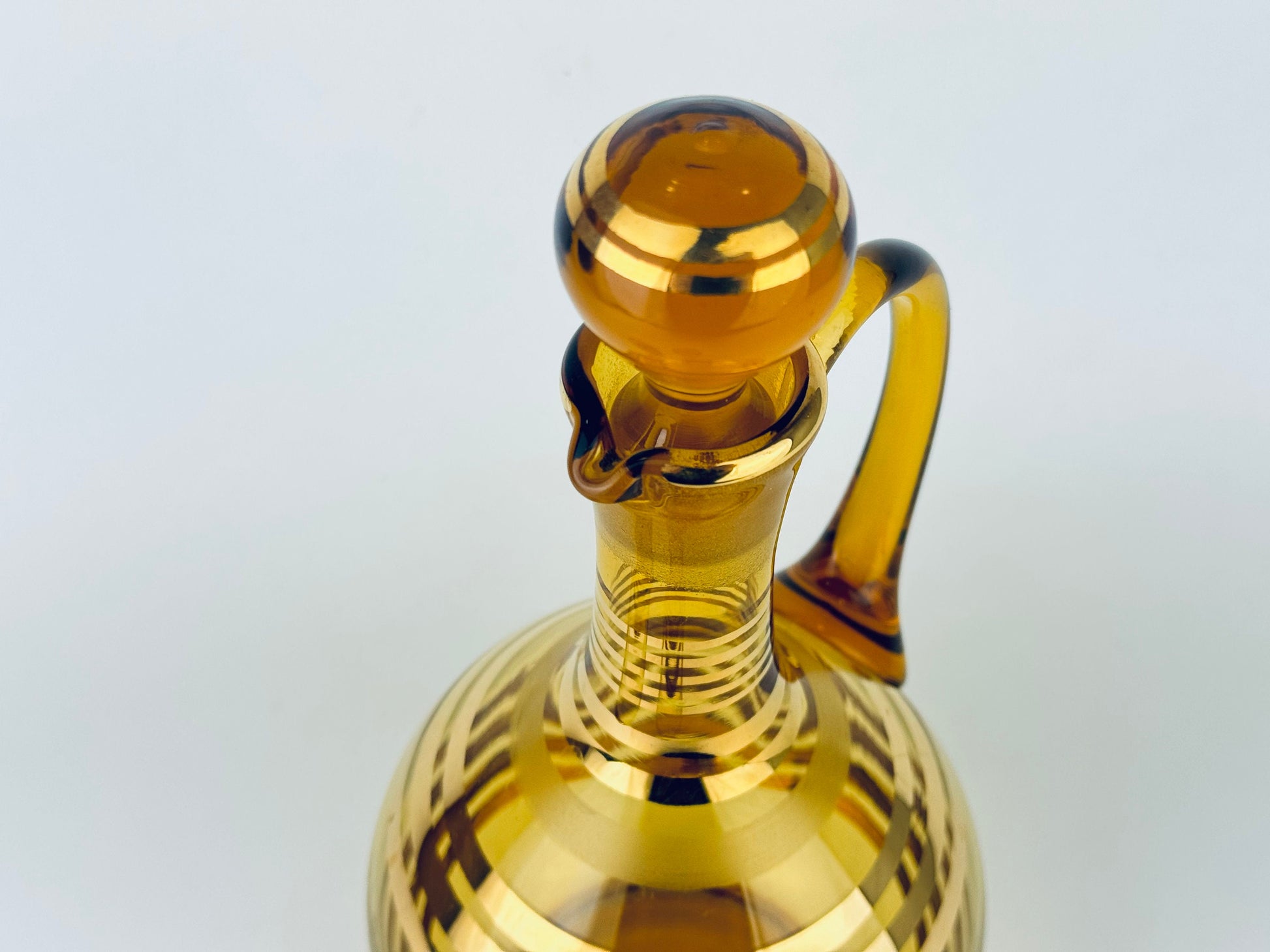Product image for 'vintage amber gold striped glass barware set decanter shot glasses bohemia crystal barware gift' (view 2c5417)