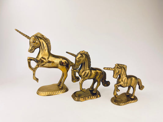 Product image for 'vintage solid brass unicorn sculpture figurine attractive aged metal patina sold separately' (view cde103)
