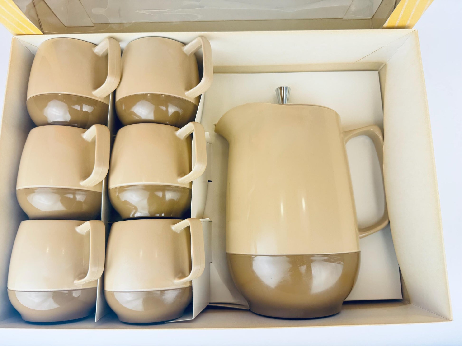 Product image for 'vintage thermos insul ware beige plastic pitcher cup set new in box new old stock' (view a40a04)