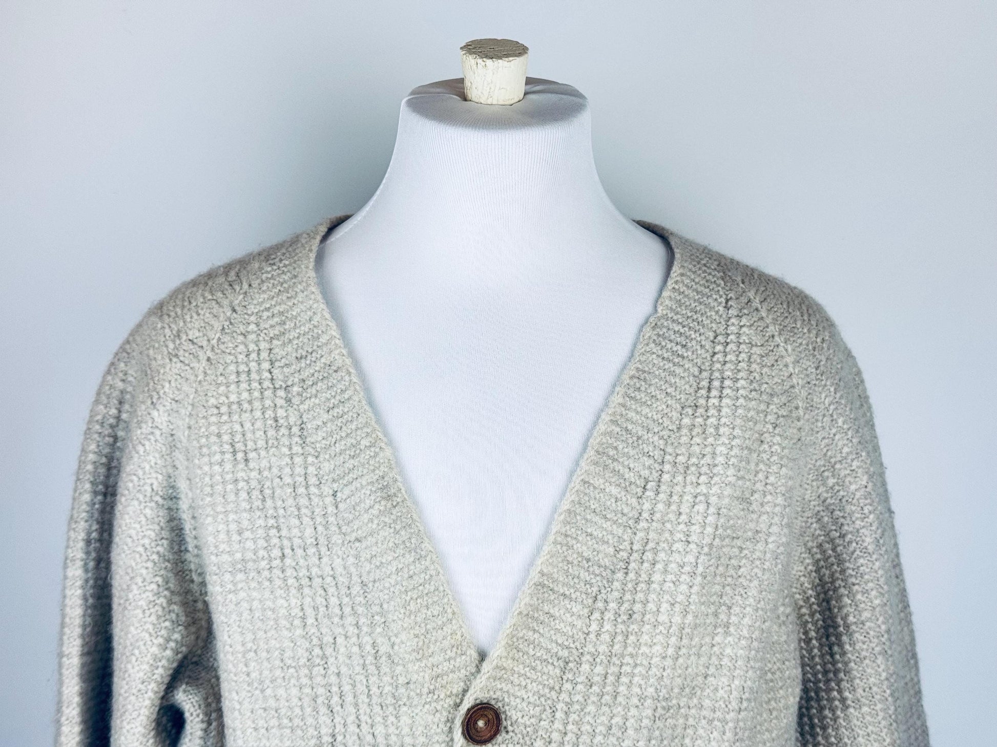 Product image for 'vintage beige waffle knit wool cardigan timeless texture wooden buttons' (view 2f0f12)
