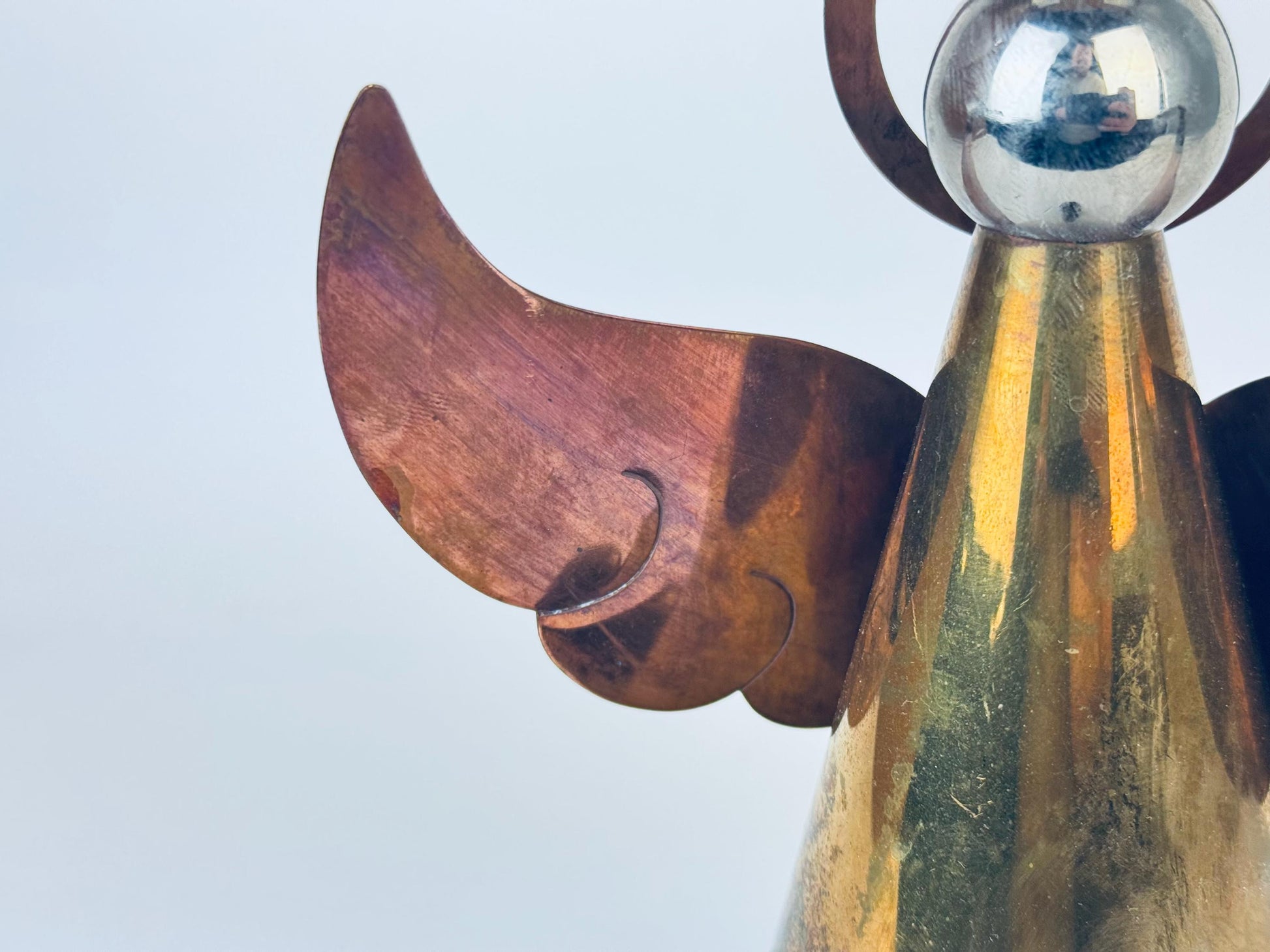 Product image for 'vintage brass copper angel candlestick holder attractive aged metal patina' (view 1328e5)