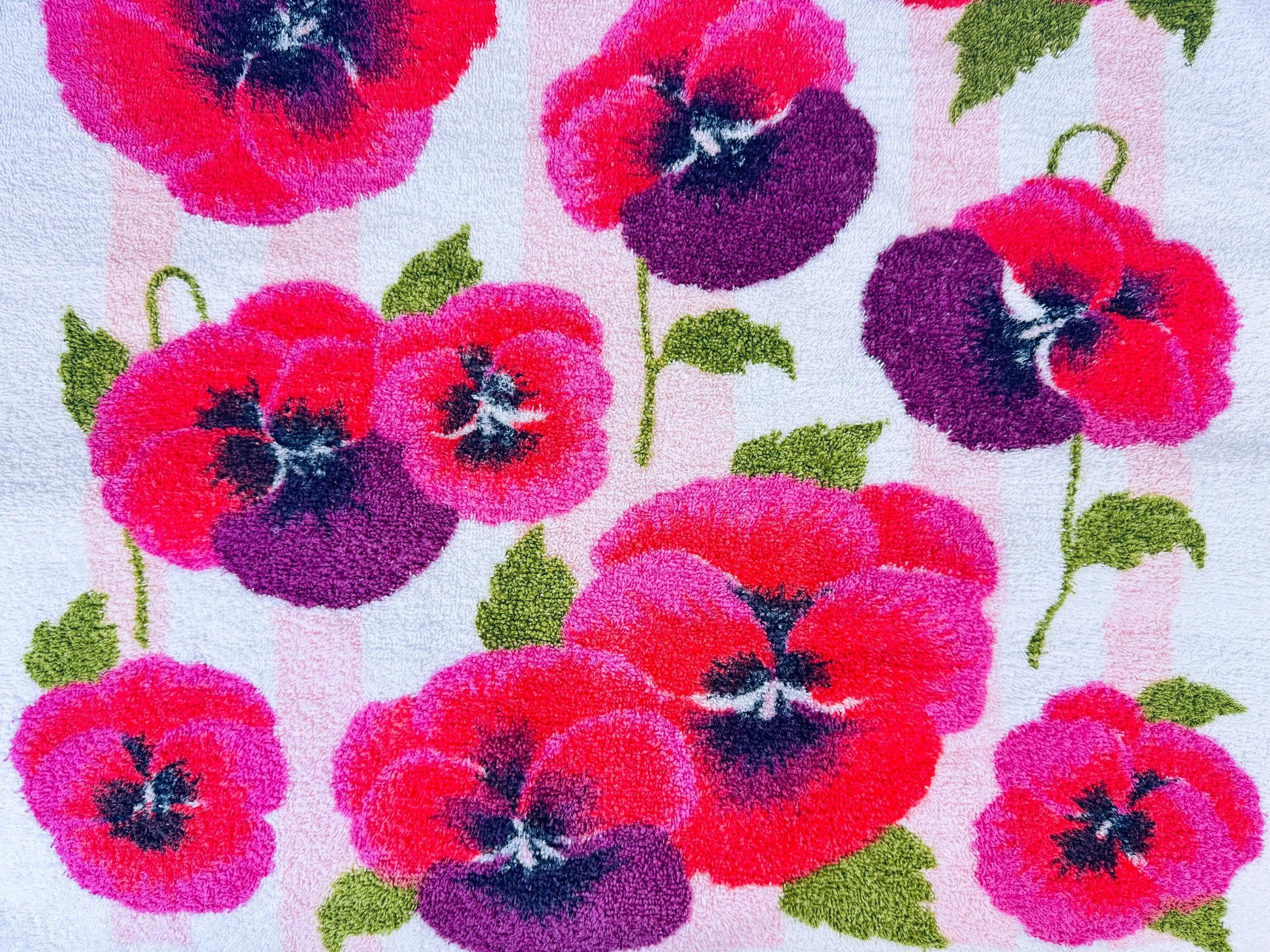 Product image for 'vintage pink purple pansies floral fringe bath towel made in canada' (view c30355)