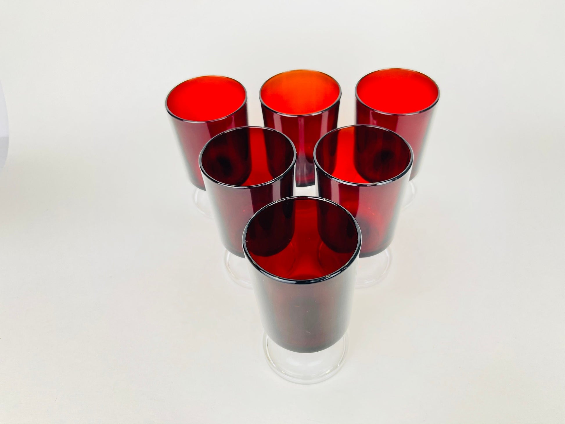 Product image for 'vintage cranberry red drinking glasses goblets set of six 6 made by luminarc in france' (view d52154)