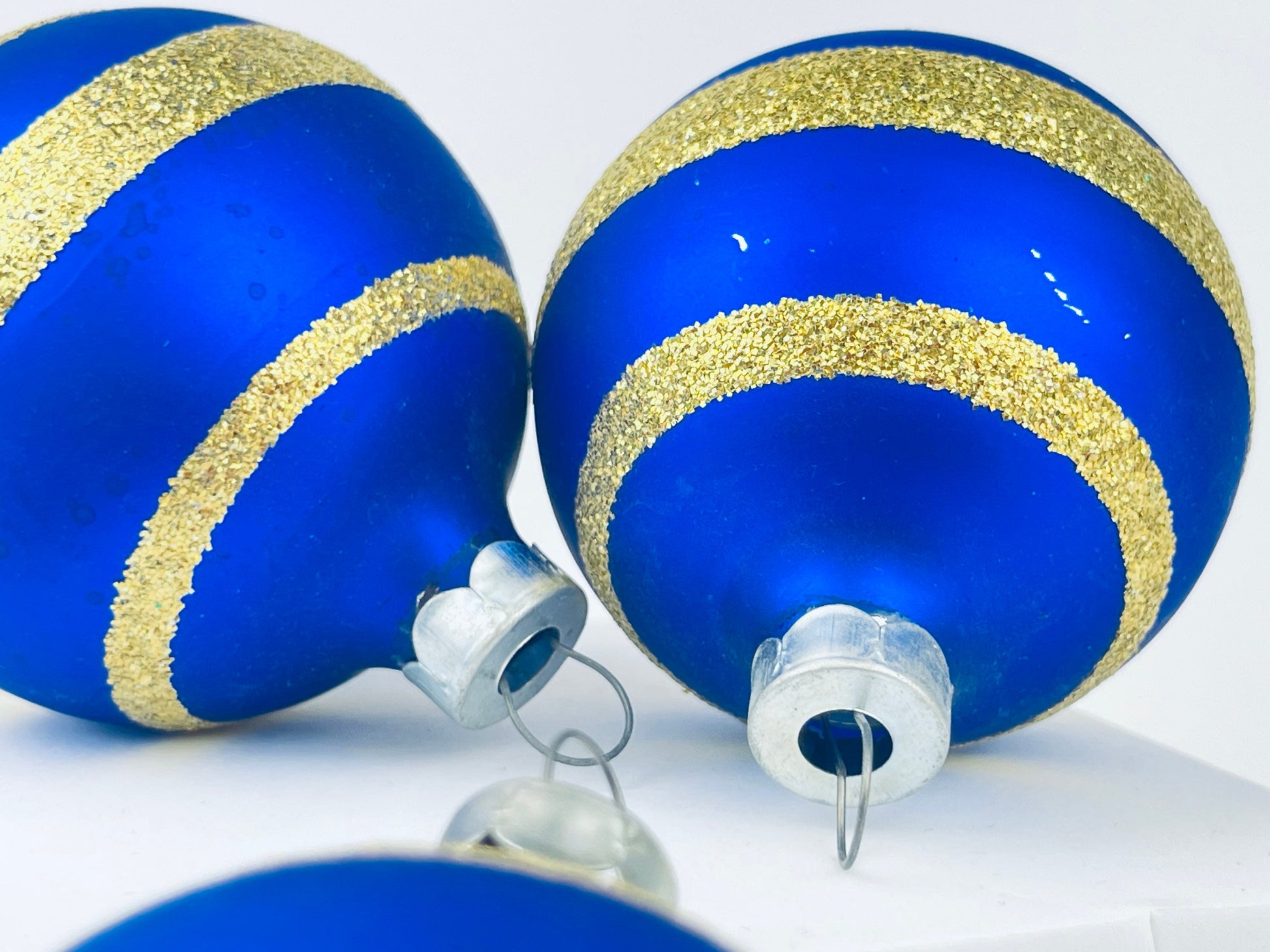 Product image for 'vintage blue gold striped glass christmas tree ornaments set of four 4 made in german democratic republic' (view 770891)
