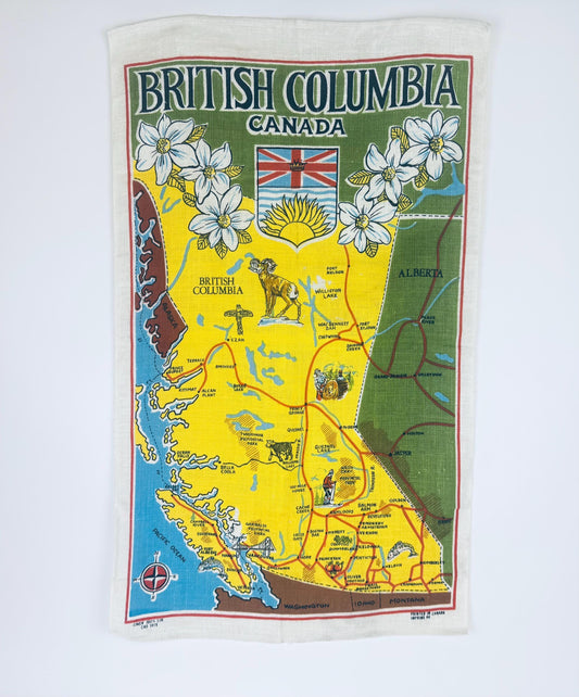 Product image for 'vintage 1960s british columbia linen tea towel hand printed canadian souvenir' (view c3020c)