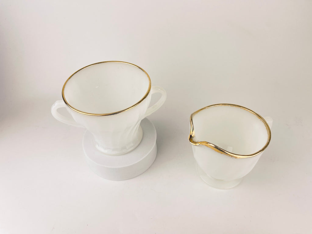 Product image for 'vintage fire king white gold gilt rim milk glass cream sugar bowl made in usa' (view 5c3360)