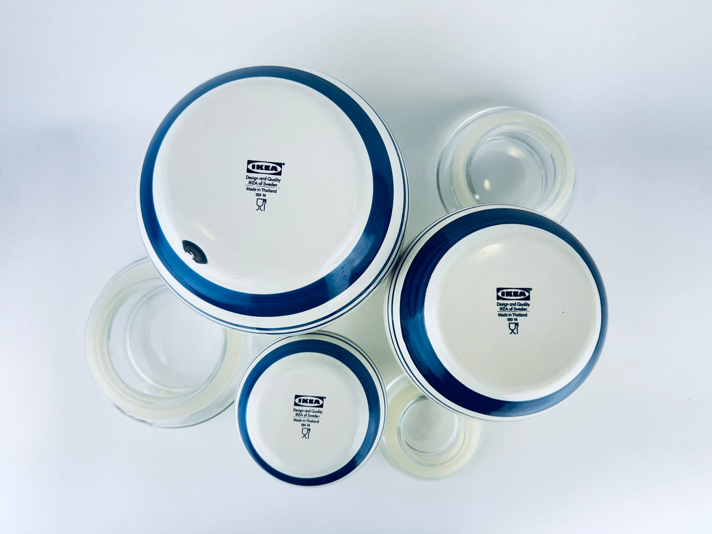 Product image for 'vintage ikea beige blue striped enamelled metal round airtight countertop canister set set of three 3' (view e9d631)