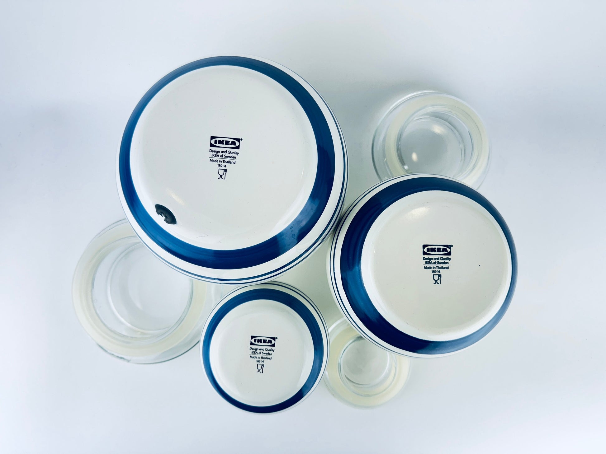 Product image for 'vintage ikea beige blue striped enamelled metal round airtight countertop canister set set of three 3' (view e9d631)