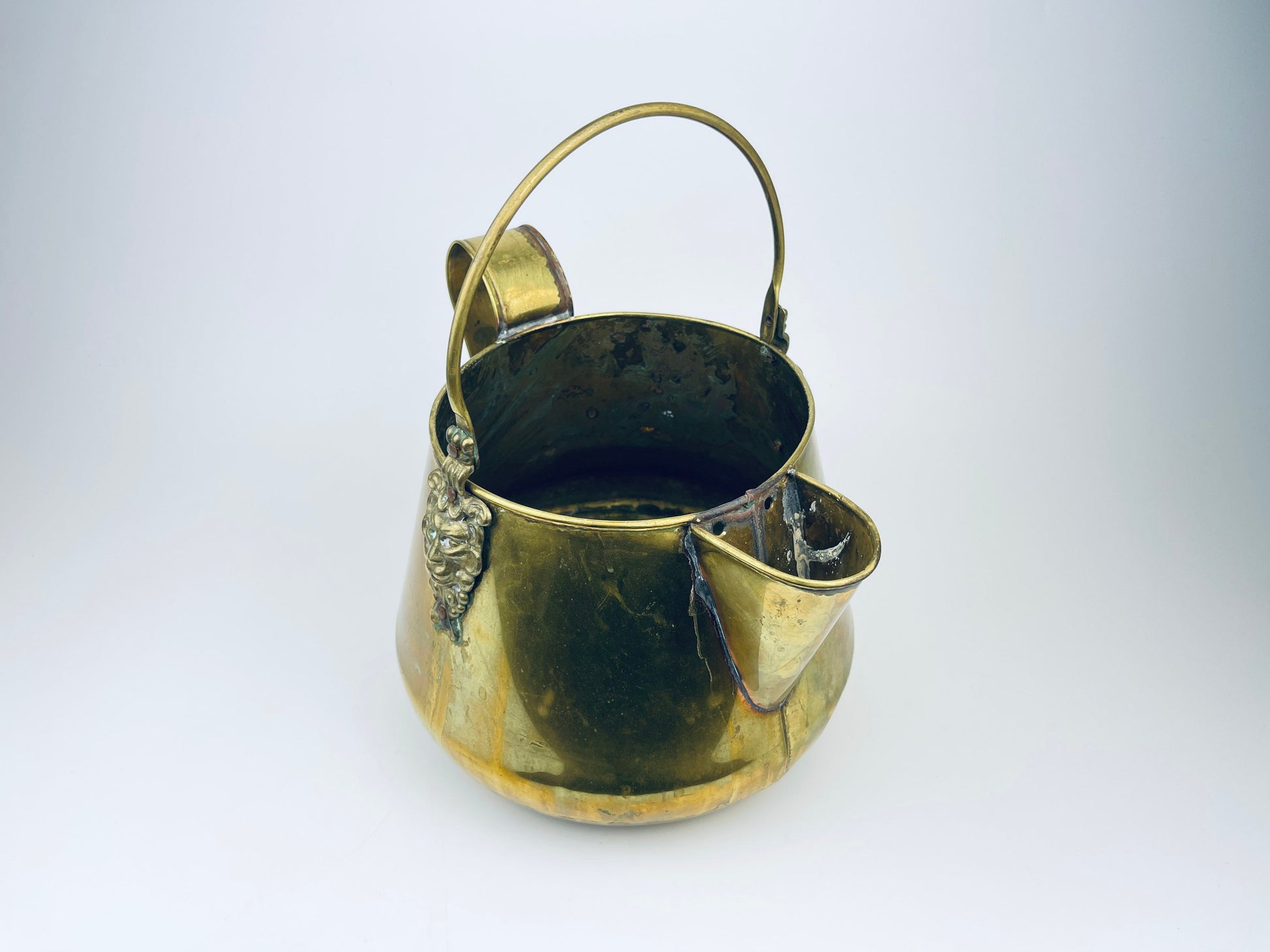 Product image for 'vintage brass lion watering can pot attractive aged metal patina' (view c54b43)