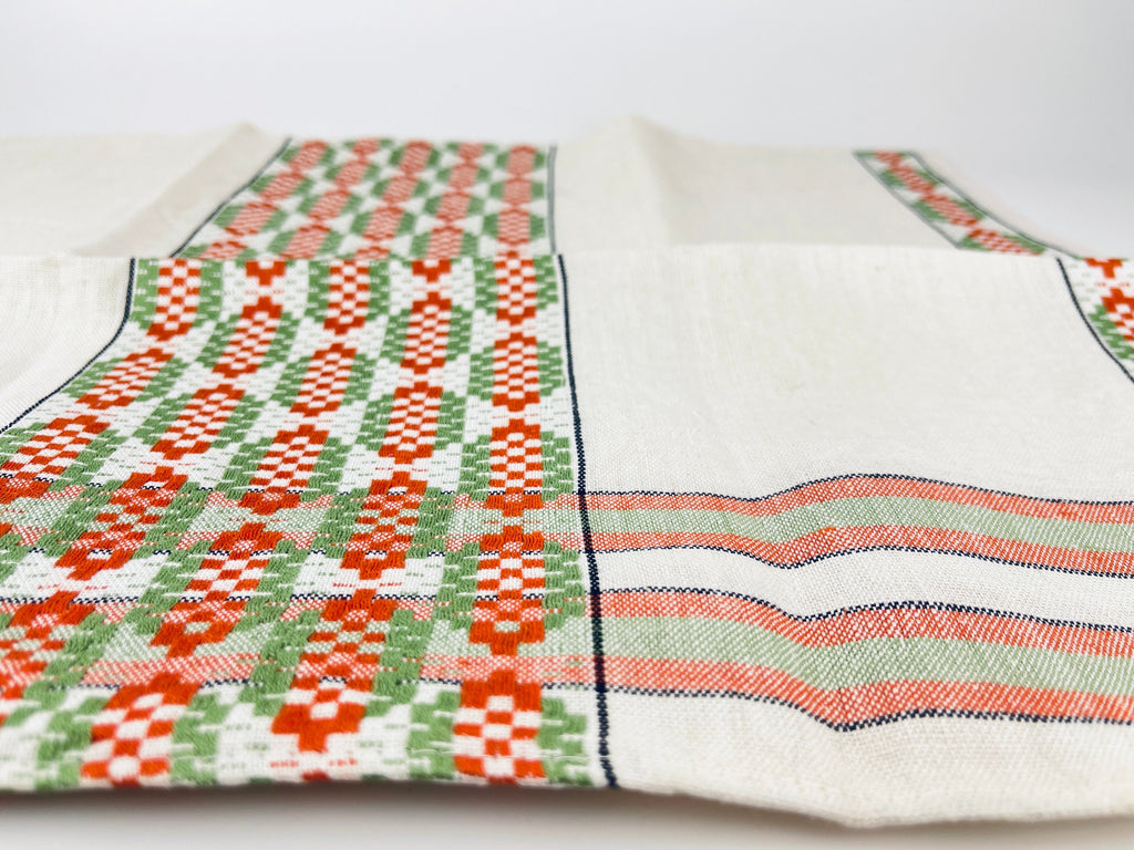 Product image for 'vintage embroidered geometric beige linen tea towel statement towel' (view e4d688)