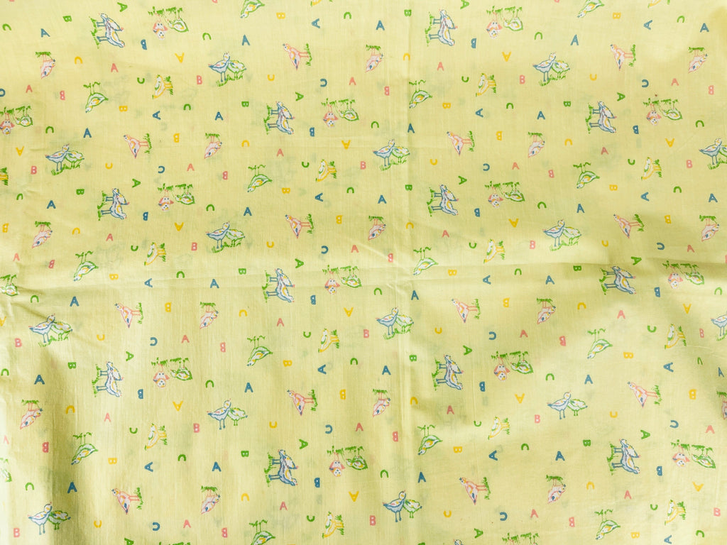 Product image for 'vintage pale yellow cute abc bird nursery children fabric 44 x 69' (view fe6e91)