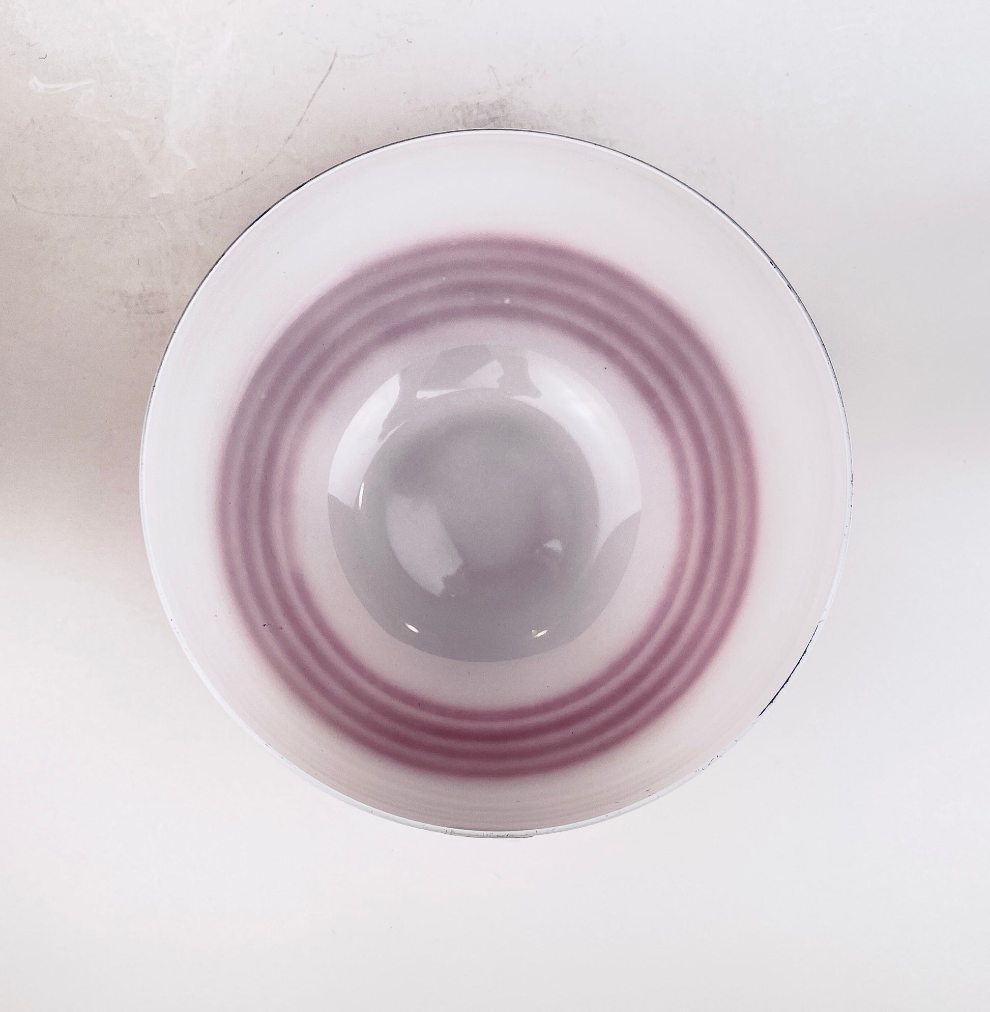 Product image for 'vintage bohemia crystalex white glass round bowl four stripe pink pattern made in czech republic' (view 2af64d)