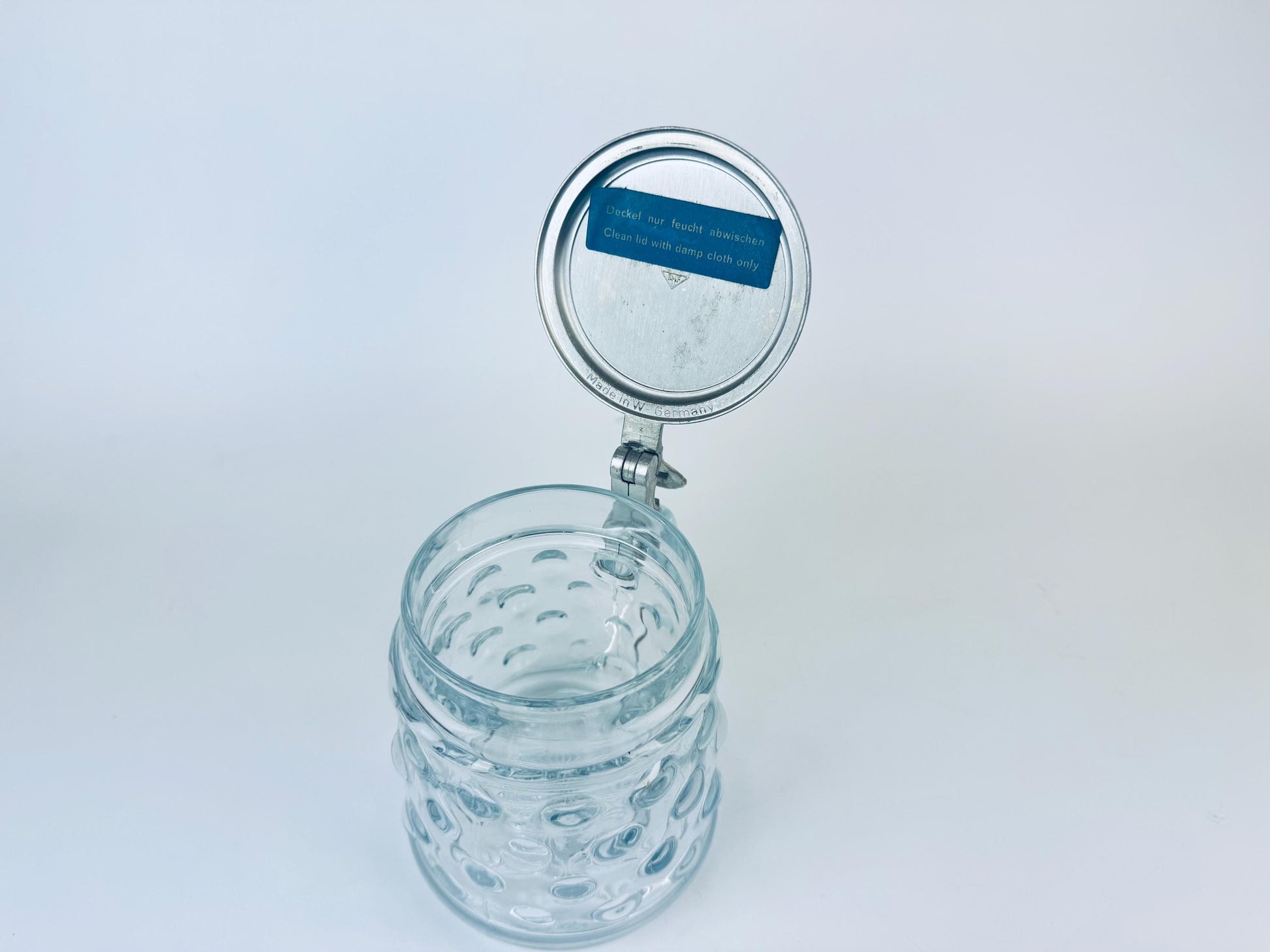 Product image for 'vintage hobnail glass silver lidded beer stein made in western germany' (view 293f42)