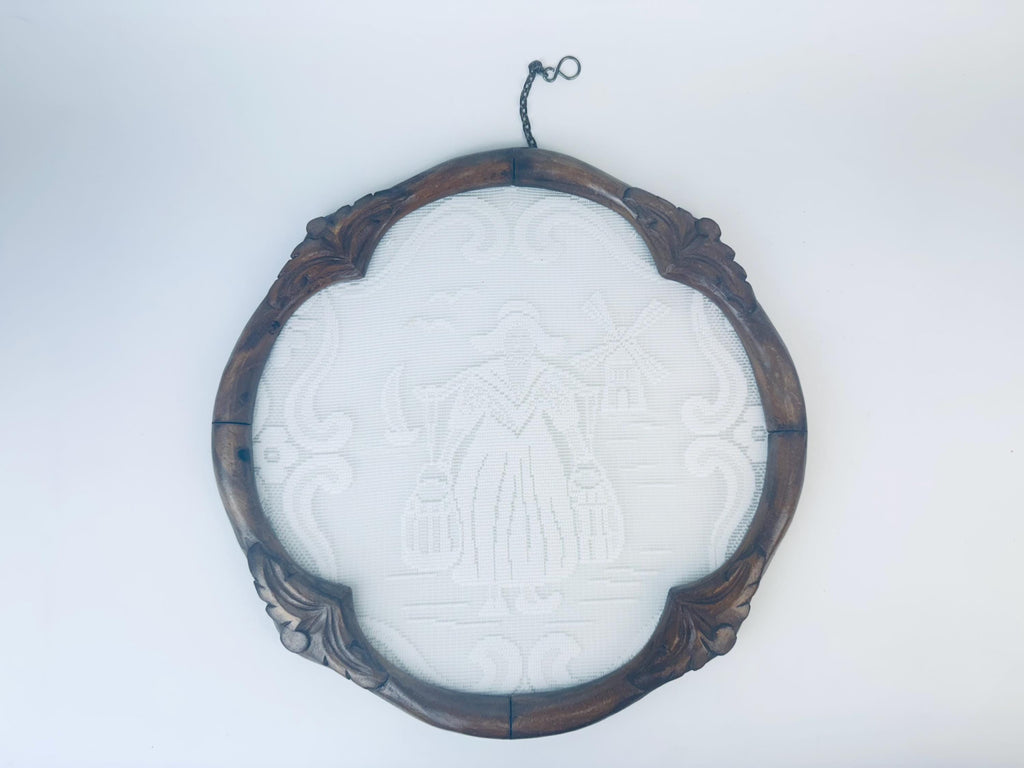 Product image for 'vintage dutch lace wall art carved wood frame window screen' (view 6a40df)