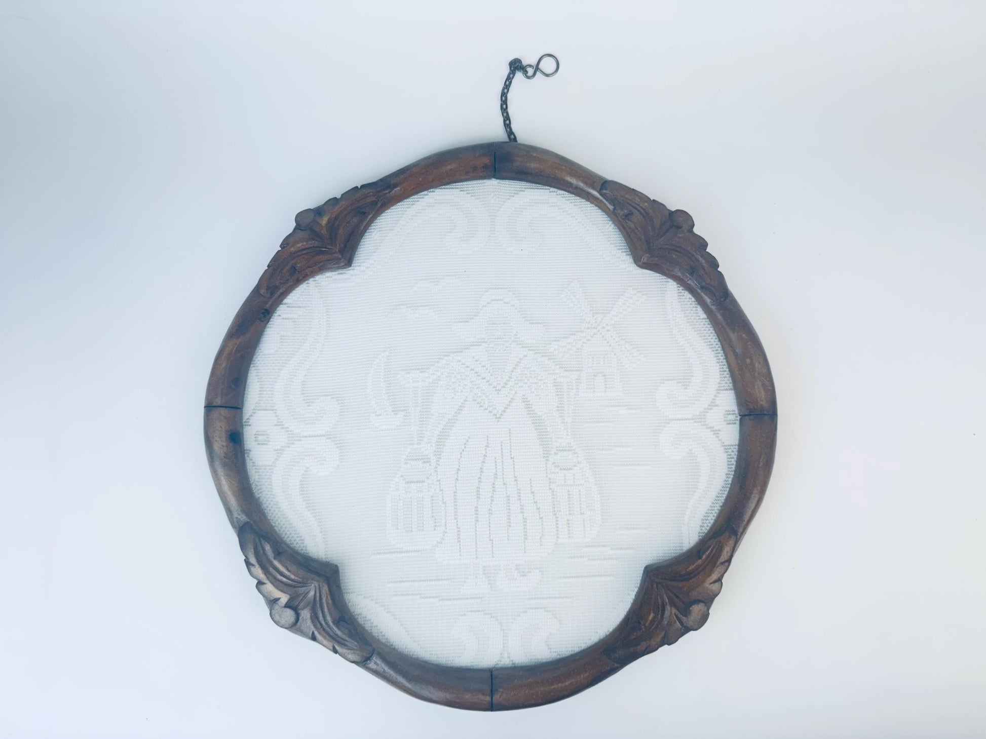 Product image for 'vintage dutch lace wall art carved wood frame window screen' (view 6a40df)
