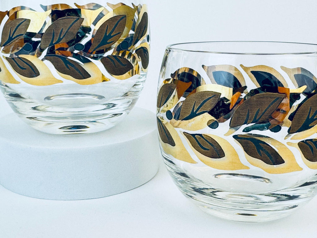 Product image for 'vintage federal glass gold laurel leaf roly poly glasses set of two 2' (view 8e6ffc)