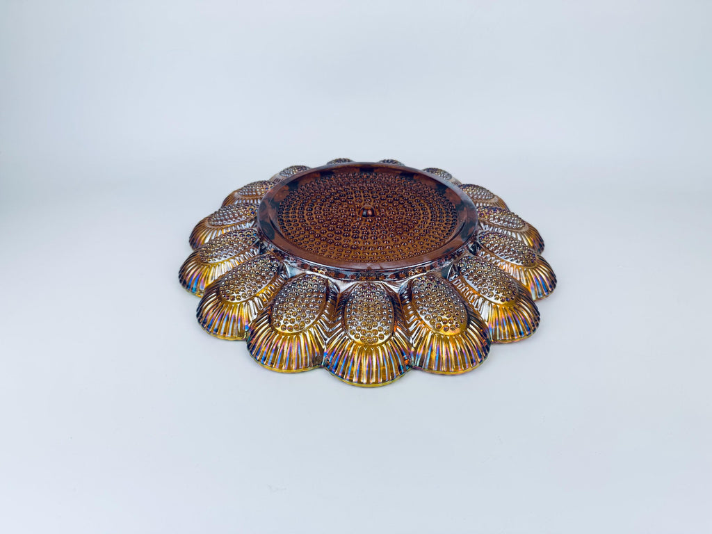 Product image for 'vintage carnival glass devilled egg plate scalloped edge hobnail bottom' (view fe35c1)